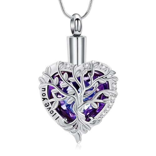 AIWENXI Baum des Lebens Feuerbestattung Schmuck für Asche Herzform Asche Halsketten für Männer Frauen Liebe Ein Andenken Geschenke Gedenkurne Asche Anhänger Schmuck - I love you von AIWENXI
