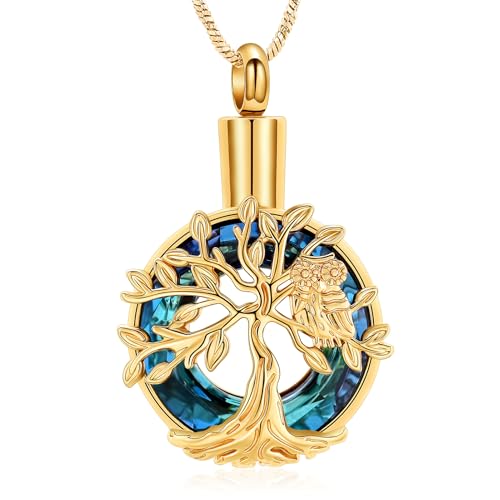 AIWENXI Baum des Lebens Kremation Schmuck Urnen Halskette für Asche Runde Gedenkstätte Asche Halsketten für Männer Frauen Edelstahl Haustier Erinnerungen Schmuck von AIWENXI