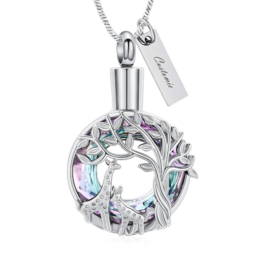 AIWENXI Baum des Lebens Urne Halsketten für Asche Fawn Feuerbestattung Gedenkurne Asche Halsketten für Frauen Männer Edelstahl Erinnerungen Schmuck von AIWENXI