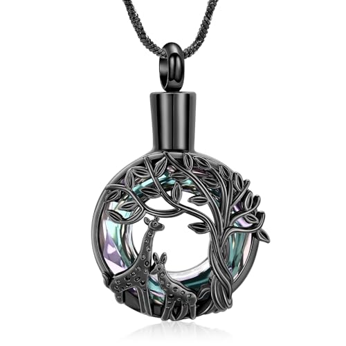 AIWENXI Baum des Lebens Urne Halsketten für Asche Fawn Feuerbestattung Gedenkurne Asche Halsketten für Frauen Männer Edelstahl Erinnerungen Schmuck von AIWENXI