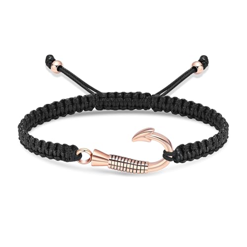 AIWENXI Fischhaken Kremation Armbänder für Asche Mini Fischhaken geflochtene Seil Urne Armbänder für Männer Edelstahl Asche Gedenken Armband Haustier Erinnerungen Armband von AIWENXI