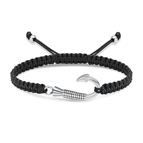 AIWENXI Fischhaken Kremation Armbänder für Asche Mini Fischhaken geflochtene Seil Urne Armbänder für Männer Edelstahl Asche Gedenken Armband Haustier Erinnerungen Armband von AIWENXI