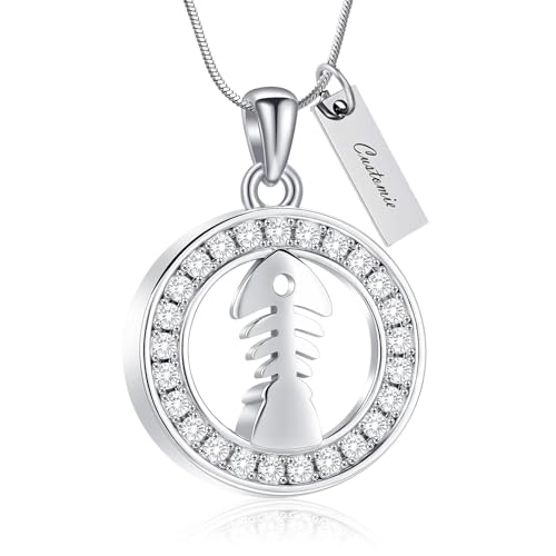AIWENXI Fishbone Form Urne Halsketten für Asche Kristallkreis Kremation Schmuck Edelstahl Erinnerungen Gedenkstätte Asche Anhänger Schmuck für Männer Frauen von AIWENXI