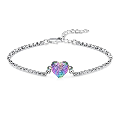 AIWENXI Flügel Kremation Armbänder für Asche Herz Form Urn Armbänder für Männer Frauen Edelstahl verstellbare Haustier Erinnerungen Gedenkstätte Asche Armband Schmuck von AIWENXI