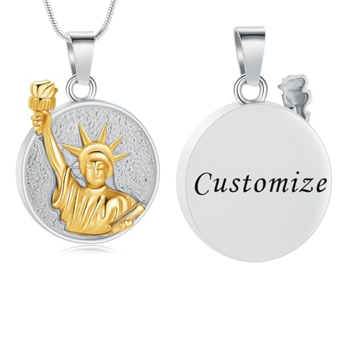 AIWENXI Freiheitsstatue Kremation Schmuck für Asche Runde Asche Halsketten für Männer Frauen Edelstahl Erinnerungsstücke Asche Anhänger Halter von AIWENXI