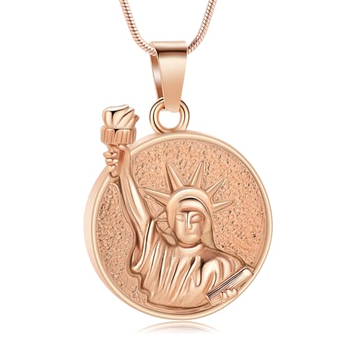 AIWENXI Freiheitsstatue Kremation Schmuck für Asche Runde Asche Halsketten für Männer Frauen Edelstahl Erinnerungsstücke Asche Anhänger Halter von AIWENXI