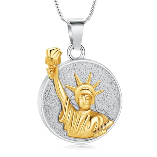 AIWENXI Freiheitsstatue Kremation Schmuck für Asche Runde Asche Halsketten für Männer Frauen Edelstahl Erinnerungsstücke Asche Anhänger Halter von AIWENXI