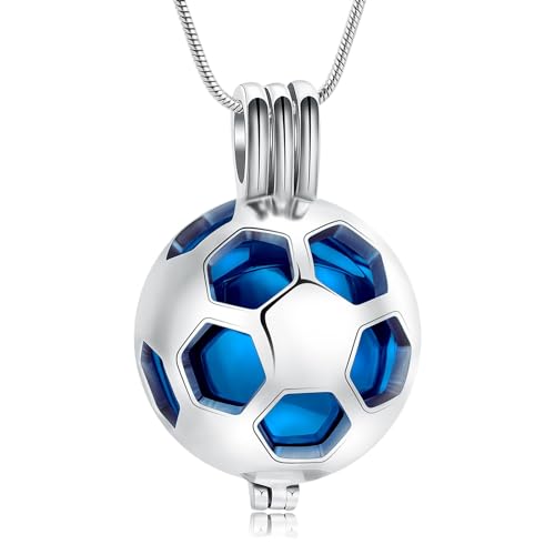 AIWENXI Fußball Einäscherungs-Schmuck für Asche Hollow Fußball Urne Halskette für Frauen für Männer Memorial Urne Locket Asche Anhänger von AIWENXI