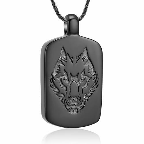 Haustier Feuerbestattung Schmuck Wolf Poker Urnen Halsketten für Asche Edelstahl Andenken Memorial Haustier Asche Anhänger Schmuck für Männer Frauen von AIWENXI