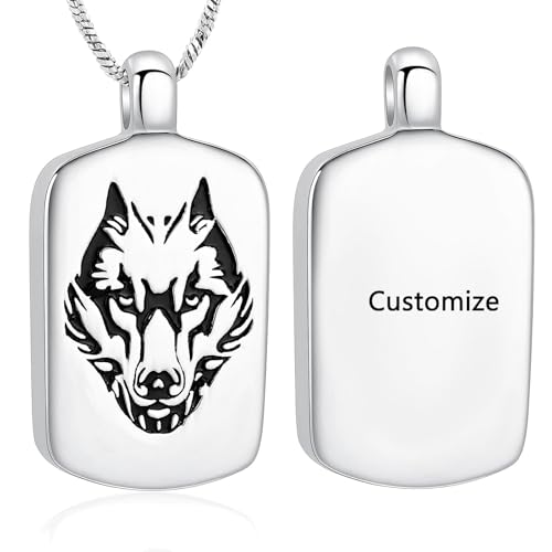 Haustier Feuerbestattung Schmuck Wolf Poker Urnen Halsketten für Asche Edelstahl Andenken Memorial Haustier Asche Anhänger Schmuck für Männer Frauen von AIWENXI