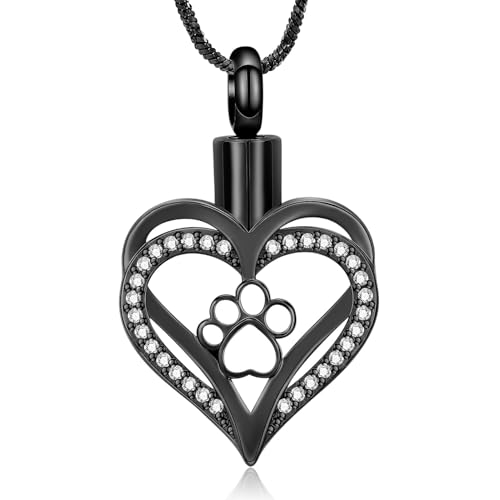 AIWENXI Haustier Pfoten Urne Halsketten für Männer Frauen Kristall Herz Kremation Schmuck für Asche Edelstahl Hund/Katze Pfoten Kremation Denkmal Asche Anhänger Erinnerungen Schmuck von AIWENXI