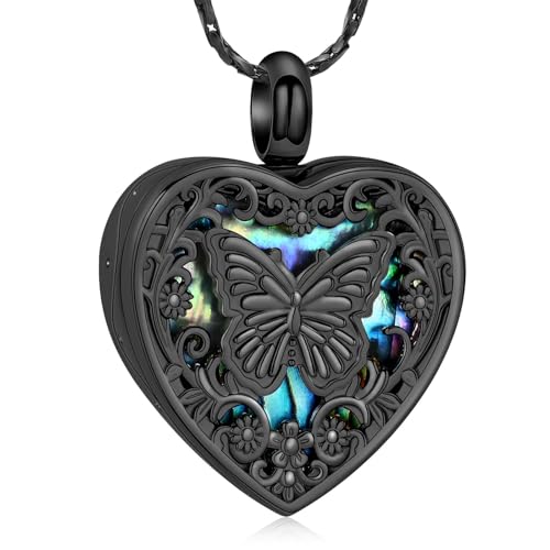 AIWENXI Herz Abalone Shell Kremation Schmuck für Asche Schmetterling Asche Halsketten für Männer Frauen Edelstahl Blume Gedenkstätte Asche Anhänger Haustier Erinnerungen Schmuck von AIWENXI