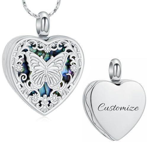 AIWENXI Herz Abalone Shell Kremation Schmuck für Asche Schmetterling Asche Halsketten für Männer Frauen Edelstahl Blume Gedenkstätte Asche Anhänger Haustier Erinnerungen Schmuck von AIWENXI