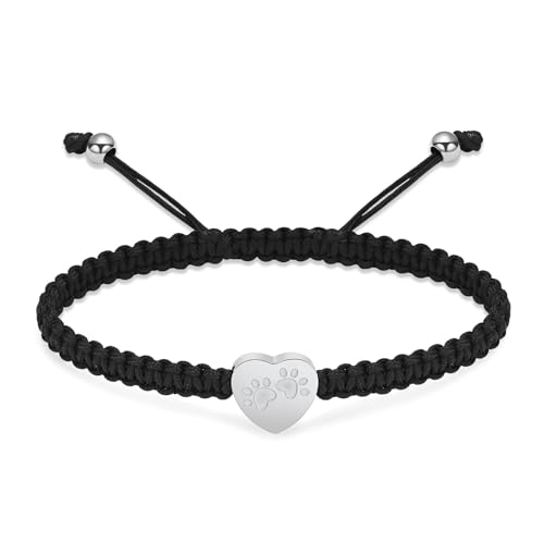 Herz Einäscherung Urne Armband für Asche Edelstahl Paw Print Anhänger Keepsake Schmuck einstellbare geflochtene Armband Armreif Haustier Hund Katze Memorial Geschenk für Frauen von AIWENXI