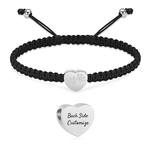 Herz Einäscherung Urne Armband für Asche Edelstahl Paw Print Anhänger Keepsake Schmuck einstellbare geflochtene Armband Armreif Haustier Hund Katze Memorial Geschenk für Frauen von AIWENXI