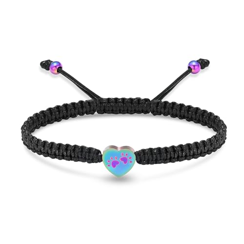 Herz Einäscherung Urne Armband für Asche Edelstahl Paw Print Anhänger Keepsake Schmuck einstellbare geflochtene Armband Armreif Haustier Hund Katze Memorial Geschenk für Frauen von AIWENXI