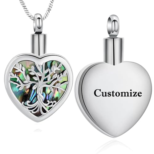 AIWENXI Herz Form Kremation Schmuck für Asche Baum des Lebens Abalone Urne Halsketten für einen geliebten Gedenken Asche Anhänger Edelstahl Haustier Erinnerungen Halsketten von AIWENXI