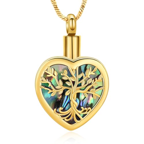 AIWENXI Herz Form Kremation Schmuck für Asche Baum des Lebens Abalone Urne Halsketten für einen geliebten Gedenken Asche Anhänger Edelstahl Haustier Erinnerungen Halsketten von AIWENXI