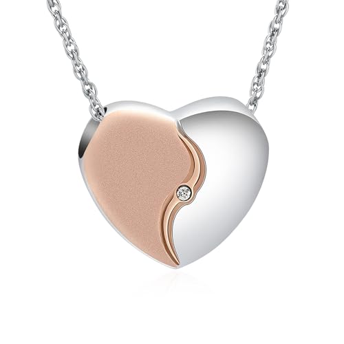 AIWENXI Herz Kremation Schmuck Schleifen Urne Halsketten für Asche Edelstahl Kristall Kleine Herz Asche Anhänger Erinnerungsstücke Gedenkhalsketten für Männer Frauen von AIWENXI