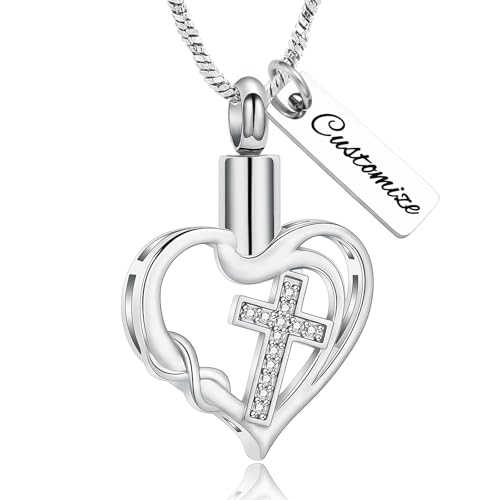 AIWENXI Herz Kremation Schmuck für Asche Kristall Kreuz Memorial Asche Halsketten für Frauen Edelstahl Unendlichkeit Form Erinnerungen Anhänger von AIWENXI