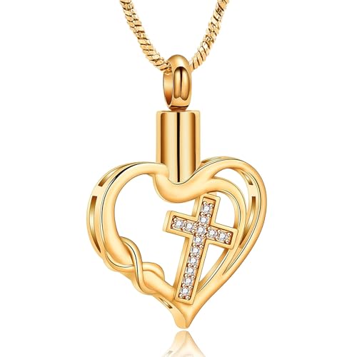 AIWENXI Herz Kremation Schmuck für Asche Kristall Kreuz Memorial Asche Halsketten für Frauen Edelstahl Unendlichkeit Form Erinnerungen Anhänger von AIWENXI