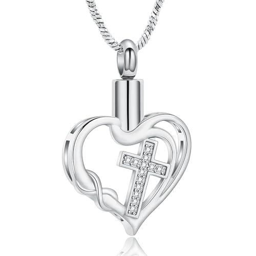AIWENXI Herz Kremation Schmuck für Asche Kristall Kreuz Memorial Asche Halsketten für Frauen Edelstahl Unendlichkeit Form Erinnerungen Anhänger von AIWENXI