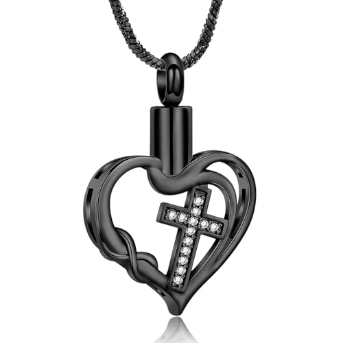 AIWENXI Herz Kremation Schmuck für Asche Kristall Kreuz Memorial Asche Halsketten für Frauen Edelstahl Unendlichkeit Form Erinnerungen Anhänger von AIWENXI