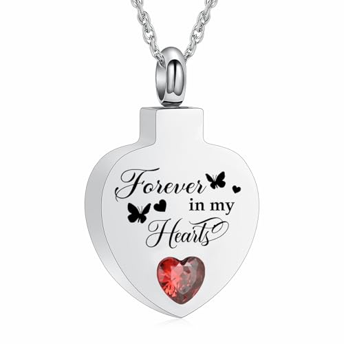 AIWENXI Herz Kremation Schmuck für Asche für Geliebte Geburtsstein Urne Halsketten für Männer Frauen Edelstahl Gedenk Asche Anhänger Erinnerungen Halsketten Geschenke von AIWENXI