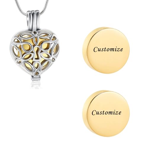 AIWENXI Herz Urne Halskette für Asche Gedenkschmuck Openwork Kremation Anhänger mit füllbarem Kreis Asche Halter Erinnerung Edelstahl Geschenk für Frauen Männer von AIWENXI