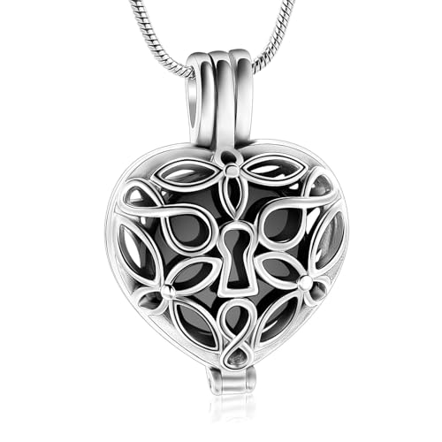 AIWENXI Herz Urne Halskette für Asche Gedenkschmuck Openwork Kremation Anhänger mit füllbarem Kreis Asche Halter Erinnerung Edelstahl Geschenk für Frauen Männer von AIWENXI