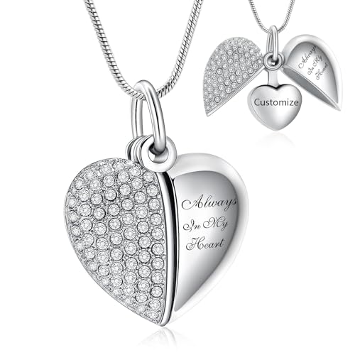 AIWENXI Herz Urne Halskette für Asche Mini Herz Denkmal Kremation Schmuck Kristall Edelstahl Asche Anhänger Erinnerung für Männer Frauen von AIWENXI