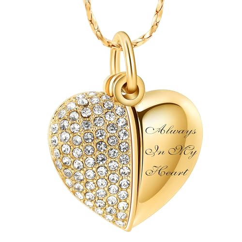 AIWENXI Herz Urne Halskette für Asche Mini Herz Denkmal Kremation Schmuck Kristall Edelstahl Asche Anhänger Erinnerung für Männer Frauen von AIWENXI