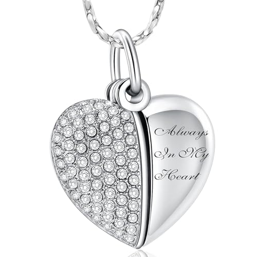 AIWENXI Herz Urne Halskette für Asche Mini Herz Denkmal Kremation Schmuck Kristall Edelstahl Asche Anhänger Erinnerung für Männer Frauen von AIWENXI