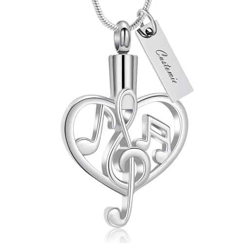 AIWENXI Herz Urne Halskette für Asche mit Musik Hinweis Design Edelstahl Gedenkschmuck Kremation Erinnerungsstück Anhänger für Männer Frauen von AIWENXI