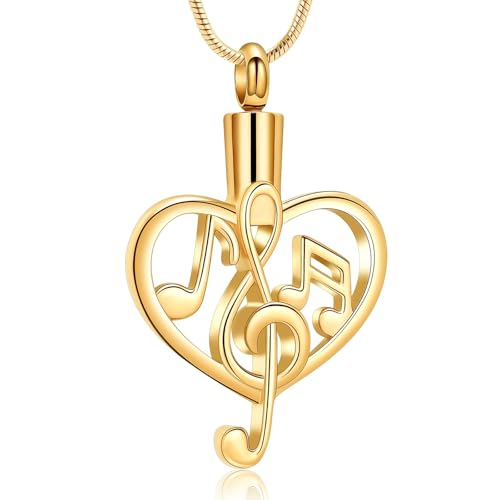 AIWENXI Herz Urne Halskette für Asche mit Musik Hinweis Design Edelstahl Gedenkschmuck Kremation Erinnerungsstück Anhänger für Männer Frauen von AIWENXI