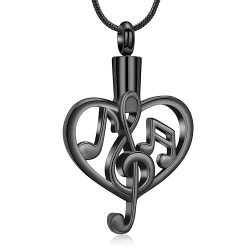 AIWENXI Herz Urne Halskette für Asche mit Musik Hinweis Design Edelstahl Gedenkschmuck Kremation Erinnerungsstück Anhänger für Männer Frauen von AIWENXI