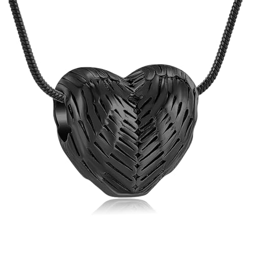 AIWENXI Herz Urne Halsketten für Asche Flügel Kremation Denkmal Mini Urnen Anhänger Schmuck Edelstahl Haustier/menschliche Asche Erinnerungen Halsketten für Männer Frauen von AIWENXI