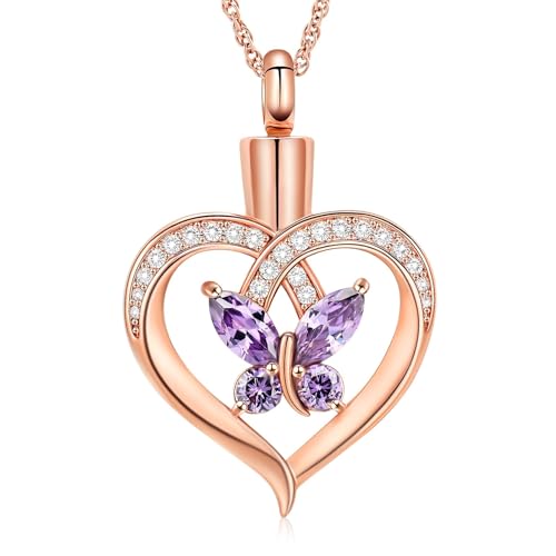 Herz Urnenhalskette für Asche für Frauen Schmetterling Einäscherungs-Schmuck Kristalle Asche Geliebte Gedenk-Anhänger von AIWENXI