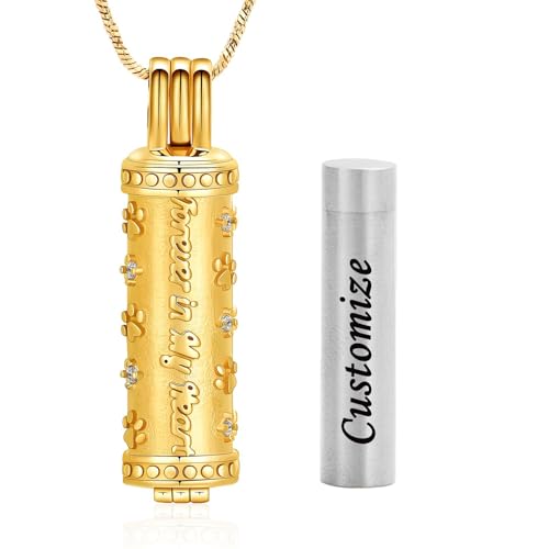 AIWENXI Hund Pfoten Kremation Schmuck für Asche Zylinder Gedenk Asche Halsketten für Männer Frauen Edelstahl Hund/Katze Erinnerungen Anhänger von AIWENXI