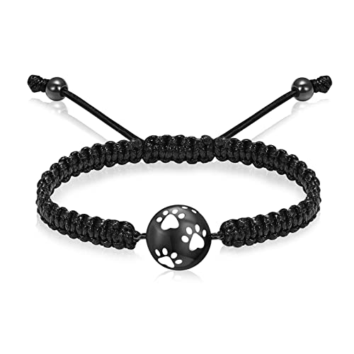 AIWENXI Hunde Pfote Urne Armbänder für Haustier Asche Kugel Kremation Schmuck für Männer Frauen verstellbare Gedenkstätte geflochtene Seil Schmuck Erinnerung für Hund Katze Besitzer von AIWENXI
