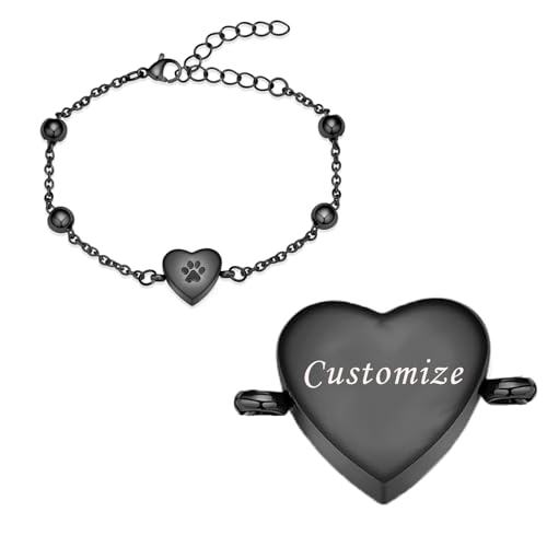 AIWENXI Hunde Pfoten Urne Armbänder für Asche Herz Kremation Schmuck Edelstahl Gedenkstätte Kremation Asche Armband verstellbare Erinnerungen Armbänder für Männer Frauen von AIWENXI