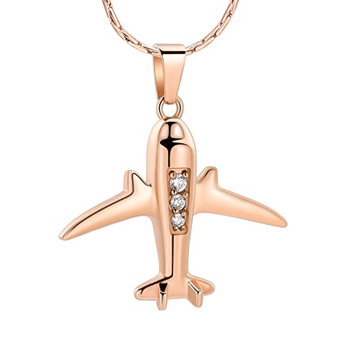 AIWENXI Kleines Flugzeug Kremation Schmuck für Asche Kristall Mini Flugzeug Asche Halsketten für Männer Frauen Edelstahl Erinnerungsstücke Gedenken Asche Halter Anhänger von AIWENXI