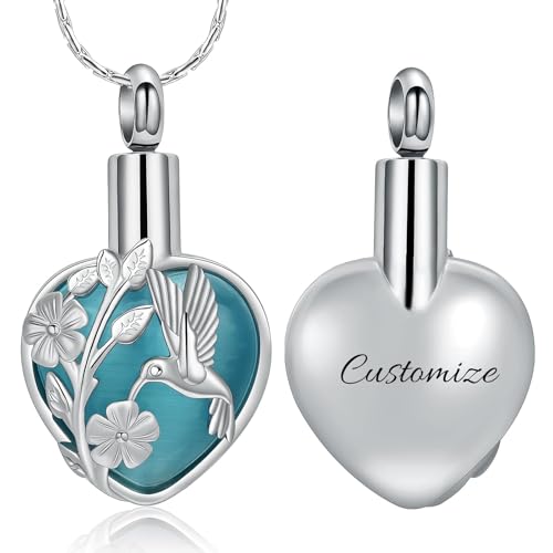 AIWENXI Kolibri Herz Kremation Schmuck für Asche Mondstein Urne Halsketten für Männer Frauen Edelstahl Gedenk Asche Anhänger Haustier Erinnerungen Schmuck von von AIWENXI