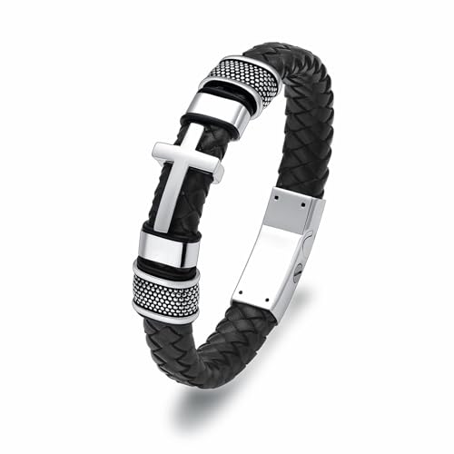 Kreuz Einäscherung Armband Schmuck Lederarmband Urne Armband für Asche Edelstahl Memorial Andenken Haustier Asche Halter Schmuck für Männer Frauen von AIWENXI