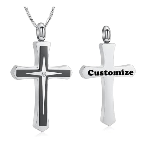 AIWENXI Kreuz Urne Halskette für Asche Gedenkschmuck Kristall Kremation Anhänger Edelstahl Erinnerung für Männer Frauen von AIWENXI