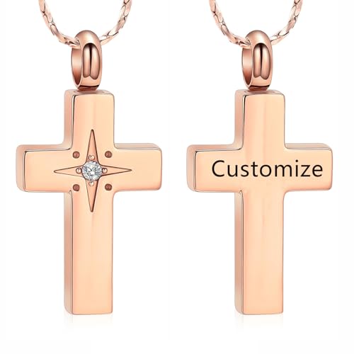 AIWENXI Kreuz Urne Halskette für Asche Kristall Stern Gedenkschmuck Edelstahl Kremation Anhänger Erinnerung für Männer Frauen von AIWENXI