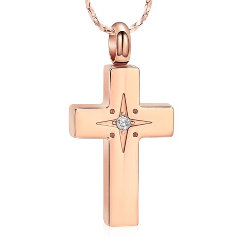 AIWENXI Kreuz Urne Halskette für Asche Kristall Stern Gedenkschmuck Edelstahl Kremation Anhänger Erinnerung für Männer Frauen von AIWENXI