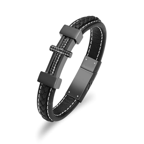 AIWENXI Kreuzkremation Armbänder für Asche PU Leder Urn Armbänder für Männer Edelstahl Gedenkstätte Haustier Kremation Asche Armband Erinnerungen Geschenke von AIWENXI