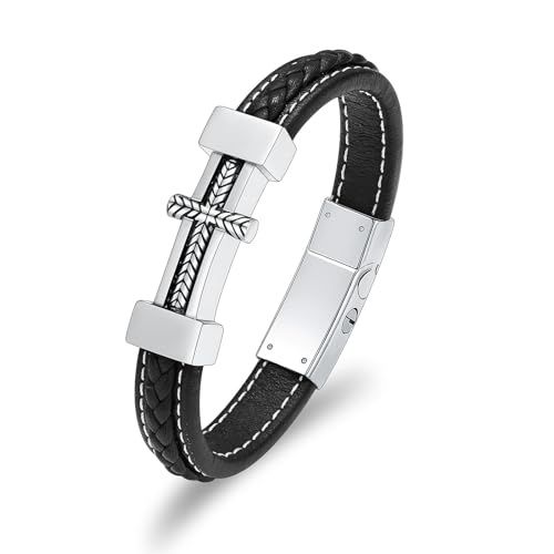 AIWENXI Kreuzkremation Armbänder für Asche PU Leder Urn Armbänder für Männer Edelstahl Gedenkstätte Haustier Kremation Asche Armband Erinnerungen Geschenke von AIWENXI