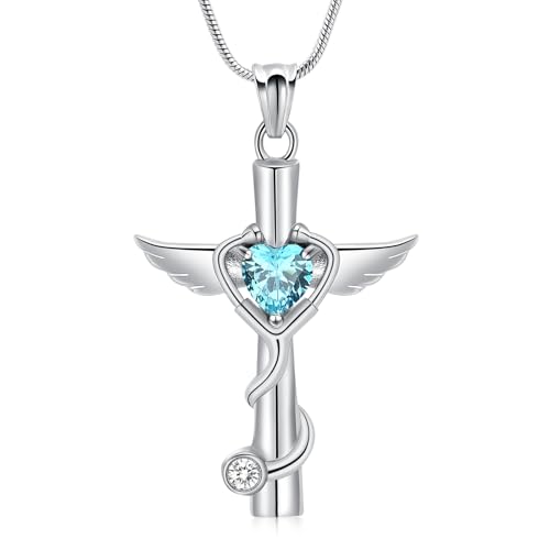 AIWENXI Kreuzkremation Schmuck für Asche Flügel Urne Halsketten für Frauen Stethoskop Form Asche Gedenkketten Anhänger Edelstahl menschliche Erinnerungen Halskette von AIWENXI